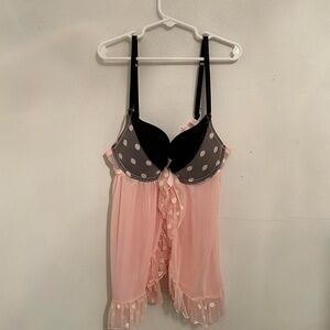 Pink and Black Polka Dot Lingerie Set